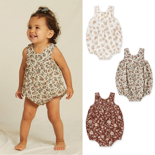 Summer Baby Rompers Cotton Breathable One-piece Nordic Style Floral Sleeveless Romper