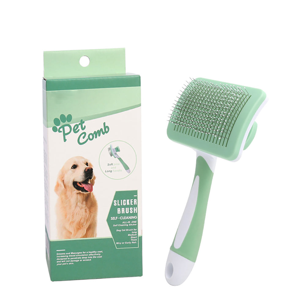 Self Cleaning Slicker Brush For Dogs, Cats Pets-One Click Cleaning Function-Gentle Effective Cat, Pet Dog Hair Remover-Dog Grooming Accessories For Small, Medium Large Dogs